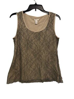 Chicos Womens Lace Tank Top Beige Sheer Lined Nylon Cotton Blend Size 1